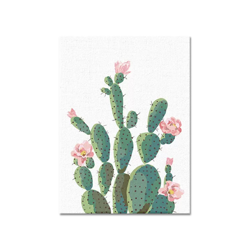 Green Cactus Blossom Canvas Print Botanical Tropical Textured Wall Art for Home Clearhalo 'Art Gallery' 'Canvas Art' 'Coastal Art Gallery' 'Tropical' Arts' 1625950