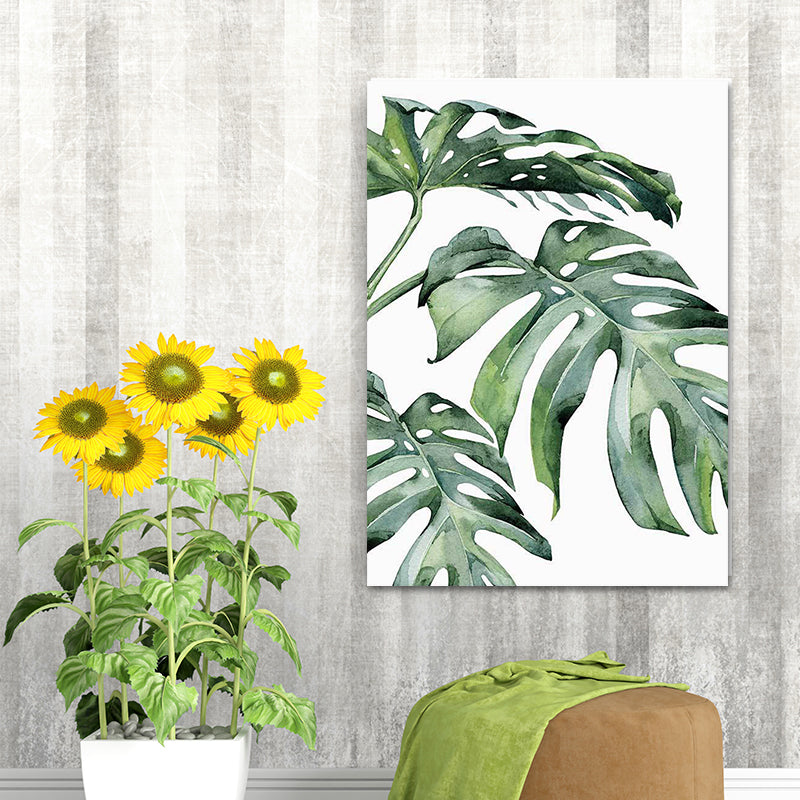 Green Plant Leaves Canvas Art Textured Country Style Dining Room Wall Decoration Green Design 1 Clearhalo 'Art Gallery' 'Canvas Art' 'Country Art Gallery' 'French Country' 'Rustic' Arts' 1625972
