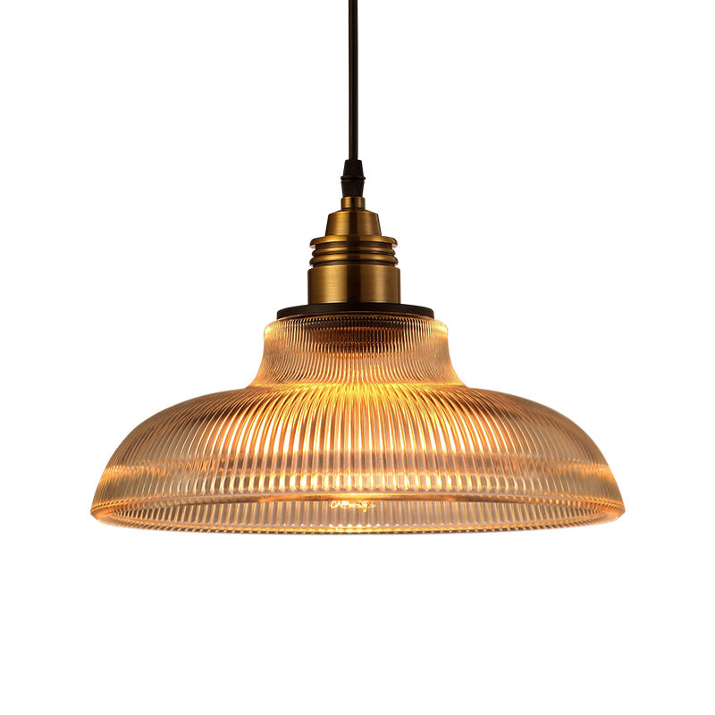 Brass Dome Pendant Ceiling Light Farmhouse Ribbed Glass 1 Light Living Room Hanging Lamp Clearhalo 'Ceiling Lights' 'Glass shade' 'Glass' 'Industrial Pendants' 'Industrial' 'Middle Century Pendants' 'Pendant Lights' 'Pendants' 'Tiffany' Lighting' 162598