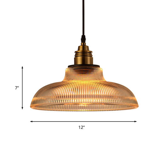 Brass Dome Pendant Ceiling Light Farmhouse Ribbed Glass 1 Light Living Room Hanging Lamp Clearhalo 'Ceiling Lights' 'Glass shade' 'Glass' 'Industrial Pendants' 'Industrial' 'Middle Century Pendants' 'Pendant Lights' 'Pendants' 'Tiffany' Lighting' 162599