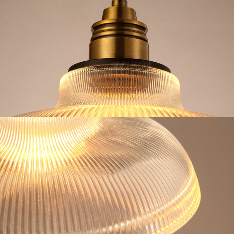 Brass Dome Pendant Ceiling Light Farmhouse Ribbed Glass 1 Light Living Room Hanging Lamp Clearhalo 'Ceiling Lights' 'Glass shade' 'Glass' 'Industrial Pendants' 'Industrial' 'Middle Century Pendants' 'Pendant Lights' 'Pendants' 'Tiffany' Lighting' 162600