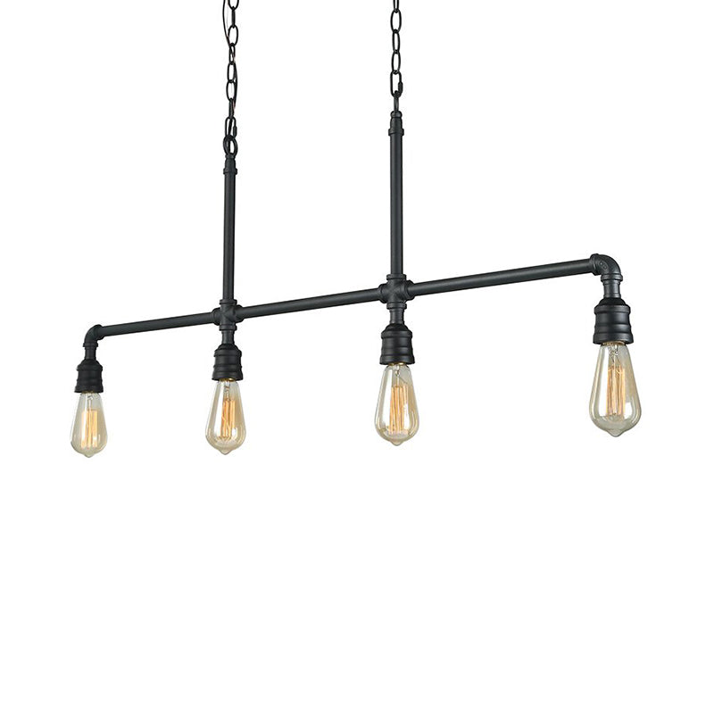 Black 4-Head Island Lighting Rustic Style Metal Linear Piped Hanging Lighting for Living Room Clearhalo 'Ceiling Lights' 'Island Lights' Lighting' 162617