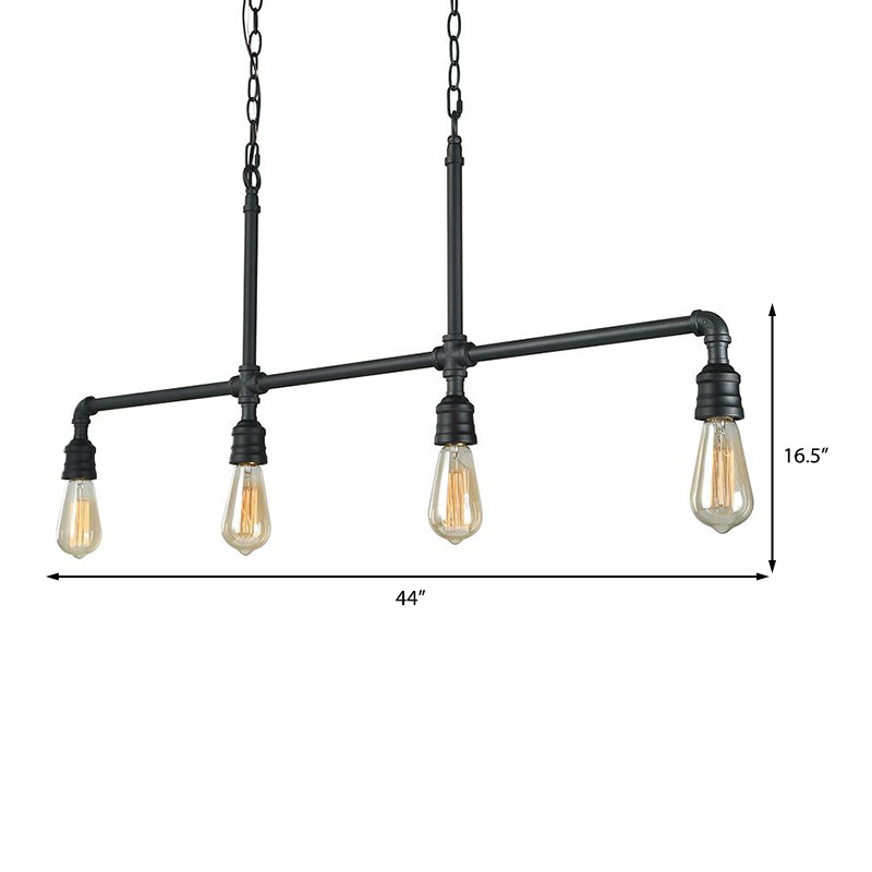Black 4-Head Island Lighting Rustic Style Metal Linear Piped Hanging Lighting for Living Room Clearhalo 'Ceiling Lights' 'Island Lights' Lighting' 162618