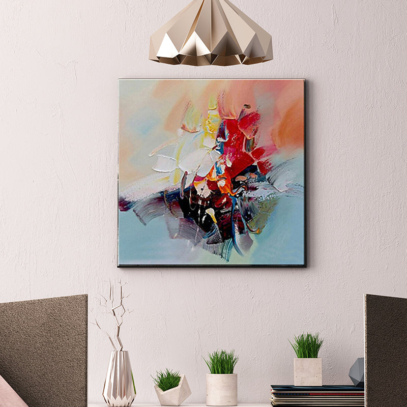 Hand-Worked Abstract Oil Painting in Red Modern Stylish Wall Art for Bedroom Red 24" x 24" Clearhalo 'Art Gallery' 'Canvas Art' 'Contemporary Art Gallery' 'Modern' Arts' 1626486