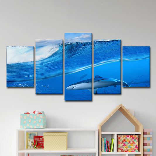 Modern Underwater World Art Print Blue Flocks of Shark Wrapped Canvas for Bedroom Blue Clearhalo 'Art Gallery' 'Canvas Art' 'Contemporary Art Gallery' 'Modern' Arts' 1626491