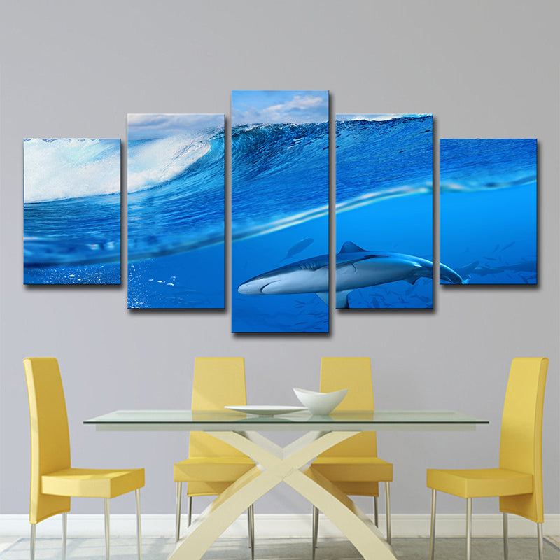 Modern Underwater World Art Print Blue Flocks of Shark Wrapped Canvas for Bedroom Clearhalo 'Art Gallery' 'Canvas Art' 'Contemporary Art Gallery' 'Modern' Arts' 1626493