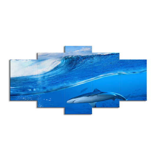 Modern Underwater World Art Print Blue Flocks of Shark Wrapped Canvas for Bedroom Clearhalo 'Art Gallery' 'Canvas Art' 'Contemporary Art Gallery' 'Modern' Arts' 1626494