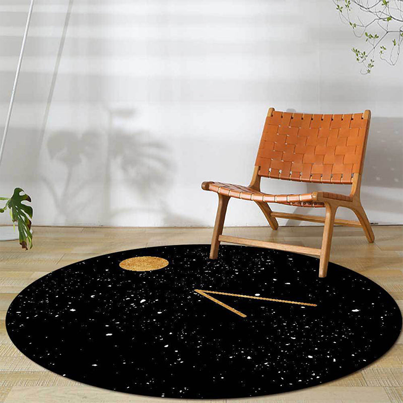 Novelty Outer Space Print Rug Black Polyester Rug Washable Non-Slip Backing Area Rug for Living Room Black Clearhalo 'Area Rug' 'Rug' 1626498