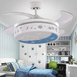 Contemporary Drum Fan Lamp Metal LED 36" Wide Kids Bedroom 4 Blades Semi Flush Mount in White with Rabbit and Star Pattern White Clearhalo 'Ceiling Fans with Lights' 'Ceiling Fans' 'Kids Ceiling Fans' 'Kids' Lighting' 1626615