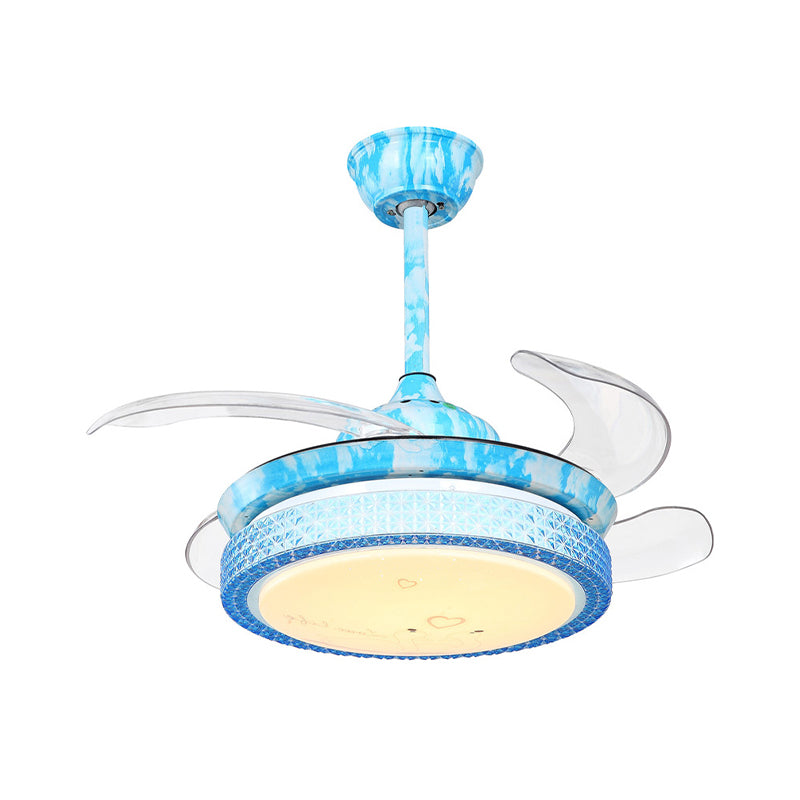 36" Width Blue Circular Fan Lighting Kids LED Acrylic Semi Flush Light Fixture for Children Bedroom, 4 Blades Clearhalo 'Ceiling Fans with Lights' 'Ceiling Fans' 'Kids Ceiling Fans' 'Kids' Lighting' 1626620