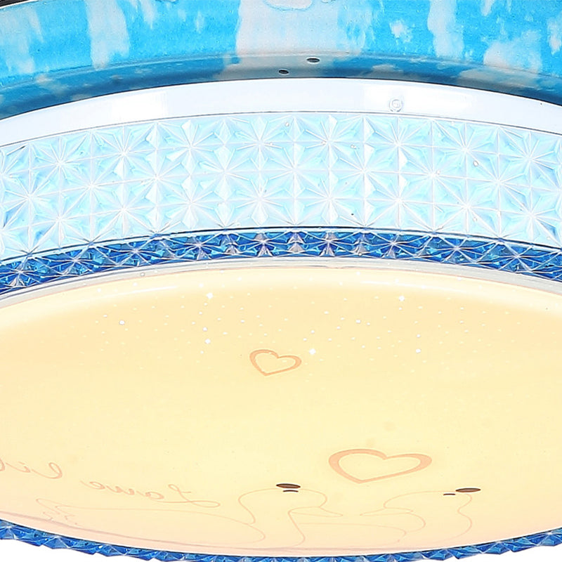 36" Width Blue Circular Fan Lighting Kids LED Acrylic Semi Flush Light Fixture for Children Bedroom, 4 Blades Clearhalo 'Ceiling Fans with Lights' 'Ceiling Fans' 'Kids Ceiling Fans' 'Kids' Lighting' 1626622