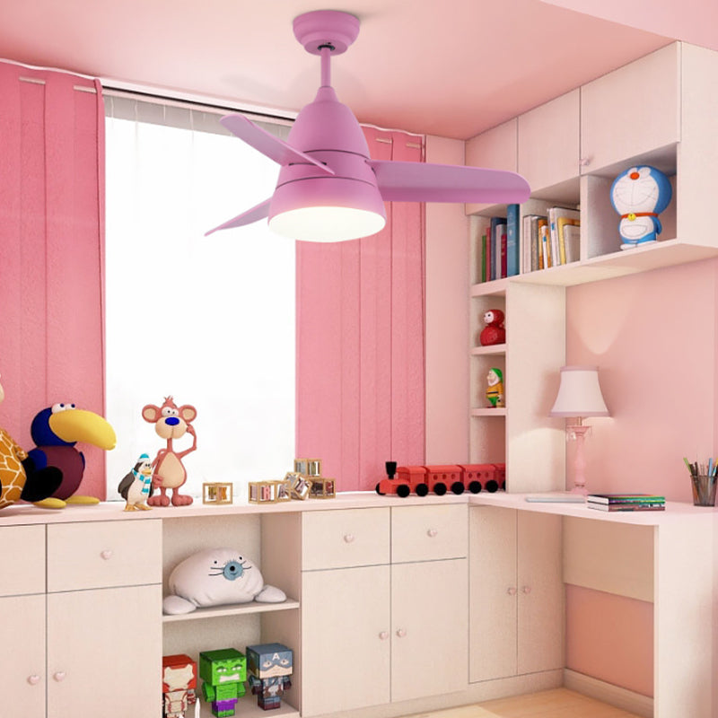 Metal Circle Ceiling Fan Lamp Kids 1 Light Black/White/Pink 3 Blades Semi Flush Light for Living Room, 36" Width Clearhalo 'Ceiling Fans with Lights' 'Ceiling Fans' 'Kids Ceiling Fans' 'Kids' Lighting' 1626635