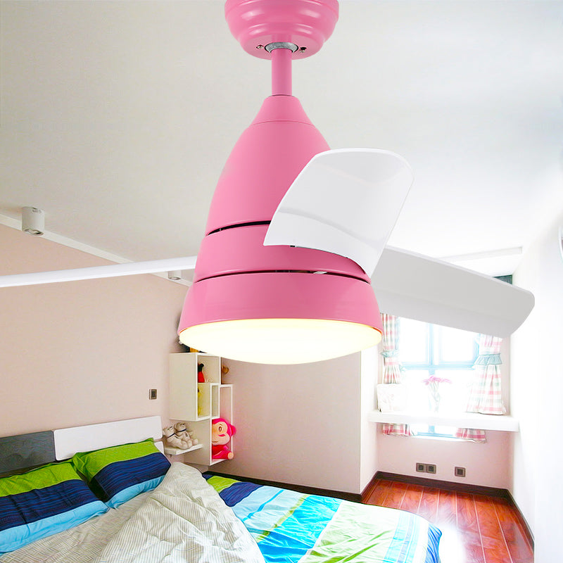 Metal Circle Ceiling Fan Lamp Kids 1 Light Black/White/Pink 3 Blades Semi Flush Light for Living Room, 36" Width Pink Clearhalo 'Ceiling Fans with Lights' 'Ceiling Fans' 'Kids Ceiling Fans' 'Kids' Lighting' 1626636