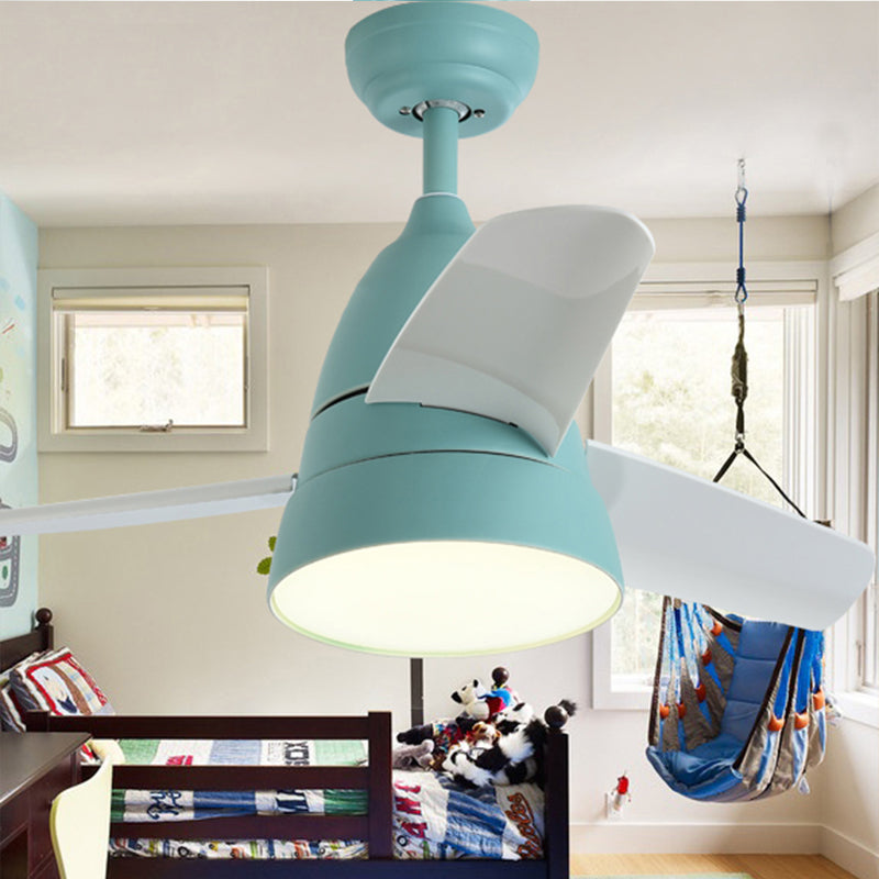 Metal Circle Ceiling Fan Lamp Kids 1 Light Black/White/Pink 3 Blades Semi Flush Light for Living Room, 36" Width Blue Clearhalo 'Ceiling Fans with Lights' 'Ceiling Fans' 'Kids Ceiling Fans' 'Kids' Lighting' 1626645