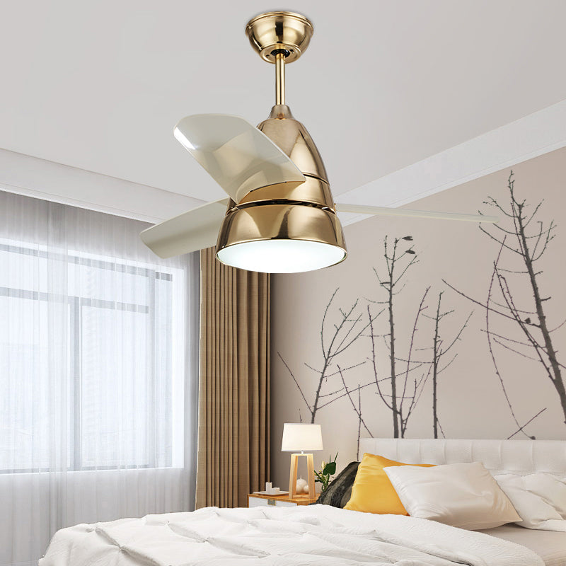 26" W Gold/Silver Ring Ceiling Fan Lighting Simplicity 1 Bulb LED Metal Semi Flush Mount for Bedroom, 3 Blades Clearhalo 'Ceiling Fans with Lights' 'Ceiling Fans' 'Kids Ceiling Fans' 'Kids' Lighting' 1626648