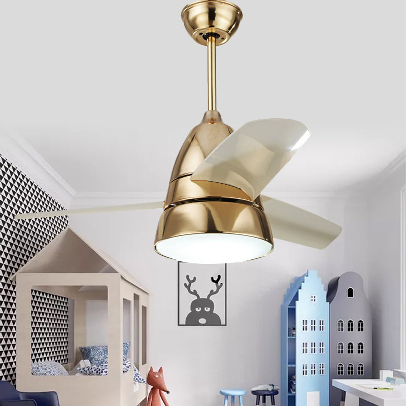 26" W Gold/Silver Ring Ceiling Fan Lighting Simplicity 1 Bulb LED Metal Semi Flush Mount for Bedroom, 3 Blades Gold Clearhalo 'Ceiling Fans with Lights' 'Ceiling Fans' 'Kids Ceiling Fans' 'Kids' Lighting' 1626649