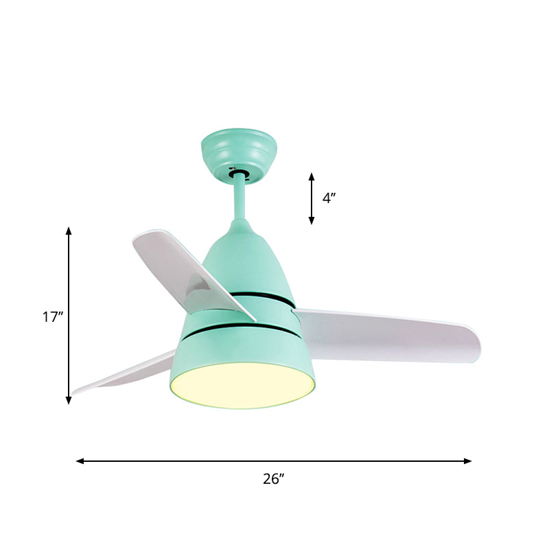 26" Wide Contemporary 1 Head Fan Light Green Loop Semi Flush Mount with Acrylic Shade for Dining Room, 3 White Blades Clearhalo 'Ceiling Fans with Lights' 'Ceiling Fans' 'Kids Ceiling Fans' 'Kids' Lighting' 1626657