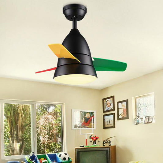36" Width LED Bedroom Hanging Fan Lamp Kids Black/Silver/White Semi Flush Ceiling Light with Halo Acrylic Shade, 3 Colored Blades Clearhalo 'Ceiling Fans with Lights' 'Ceiling Fans' 'Kids Ceiling Fans' 'Kids' Lighting' 1626663