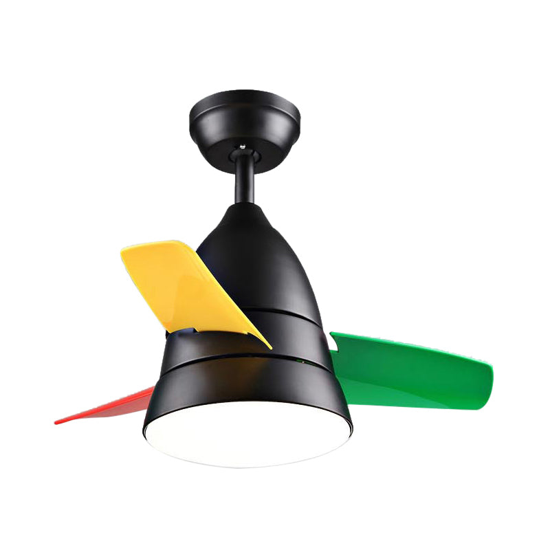 36" Width LED Bedroom Hanging Fan Lamp Kids Black/Silver/White Semi Flush Ceiling Light with Halo Acrylic Shade, 3 Colored Blades Clearhalo 'Ceiling Fans with Lights' 'Ceiling Fans' 'Kids Ceiling Fans' 'Kids' Lighting' 1626664