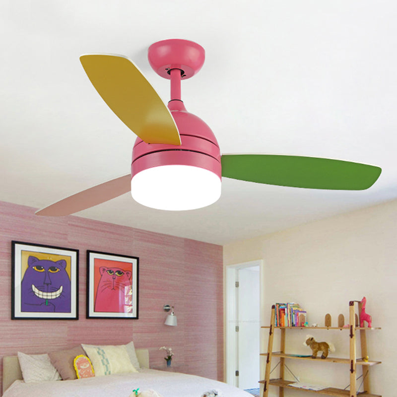 Dome Pendant Fan Lighting Kids Acrylic LED Pink/Blue Semi Flush Mount Light with 3 Colorful Blades for Bedroom, 39" Wide Clearhalo 'Ceiling Fans with Lights' 'Ceiling Fans' 'Kids Ceiling Fans' 'Kids' Lighting' 1626670