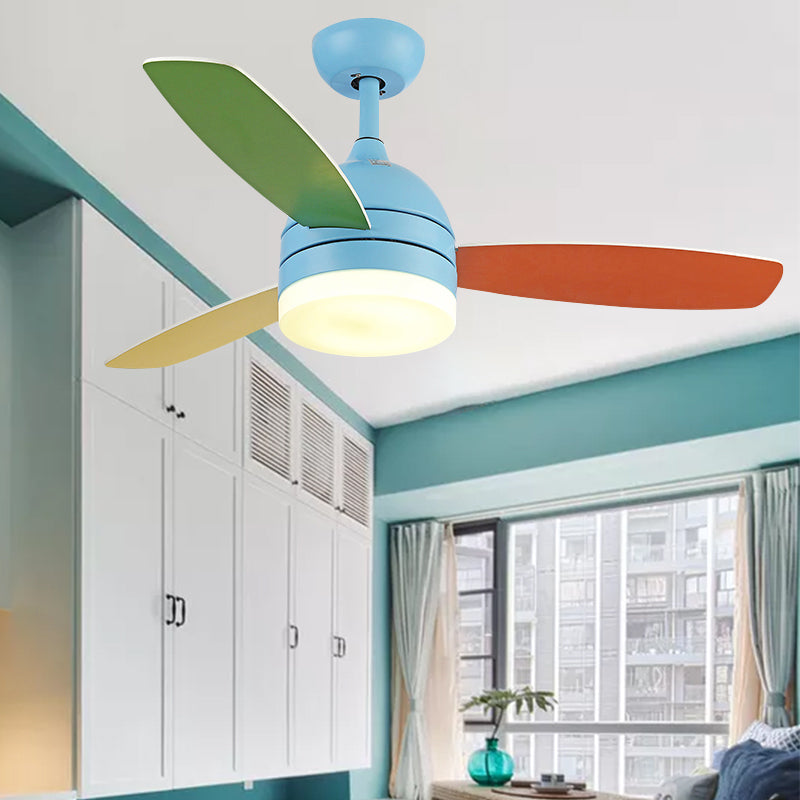 Dome Pendant Fan Lighting Kids Acrylic LED Pink/Blue Semi Flush Mount Light with 3 Colorful Blades for Bedroom, 39" Wide Clearhalo 'Ceiling Fans with Lights' 'Ceiling Fans' 'Kids Ceiling Fans' 'Kids' Lighting' 1626675