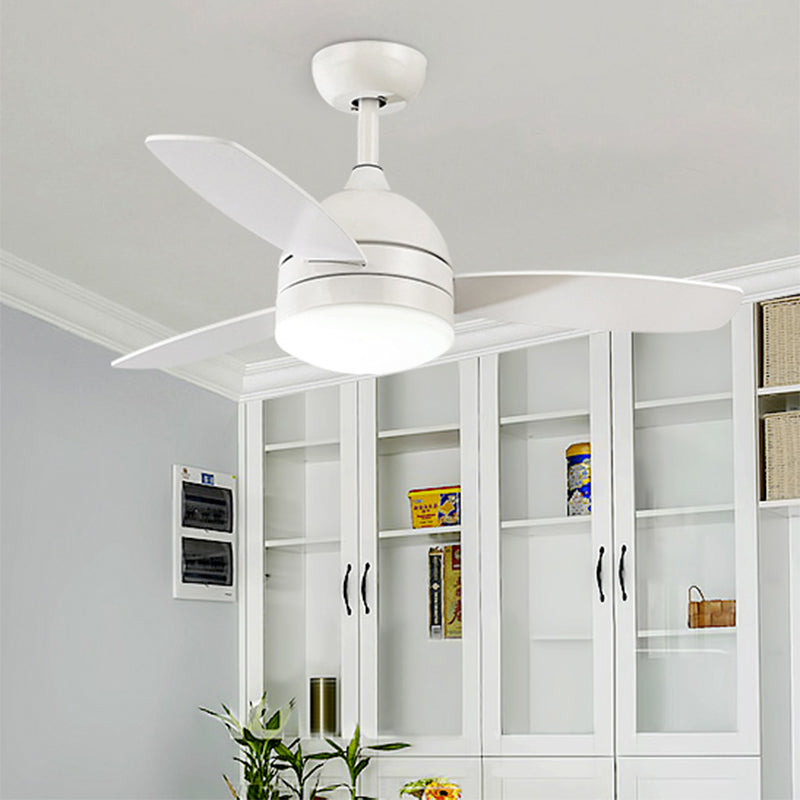 Metal Dome Pendant Fan Lamp Modernist 39" W LED White/Black 3 Blades Semi-Flush Mount Ceiling Light for Kitchen Clearhalo 'Ceiling Fans with Lights' 'Ceiling Fans' 'Kids Ceiling Fans' 'Kids' Lighting' 1626682