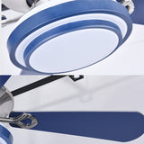 Minimalism Circle Hanging Fan Lamp Metal LED Dining Room 5 Blades Semi Flush in Blue with Remote Control, 42" Width Clearhalo 'Ceiling Fans with Lights' 'Ceiling Fans' 'Kids Ceiling Fans' 'Kids' Lighting' 1626689