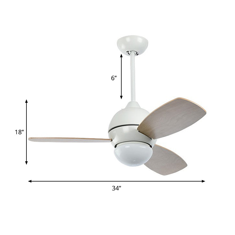 Acrylic Dome Flan Lamp Modern LED Black/Grey/White Semi Flush Mount Ceiling Fixture with 3 Wood Blades, 36" Long Clearhalo 'Ceiling Fans with Lights' 'Ceiling Fans' 'Kids Ceiling Fans' 'Kids' Lighting' 1626693