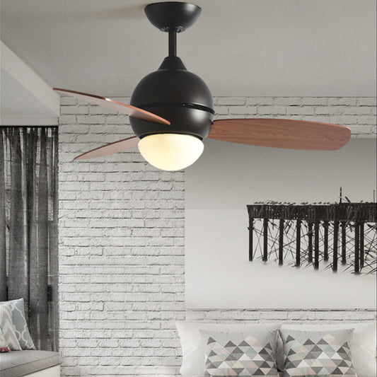 Acrylic Dome Flan Lamp Modern LED Black/Grey/White Semi Flush Mount Ceiling Fixture with 3 Wood Blades, 36" Long Clearhalo 'Ceiling Fans with Lights' 'Ceiling Fans' 'Kids Ceiling Fans' 'Kids' Lighting' 1626695