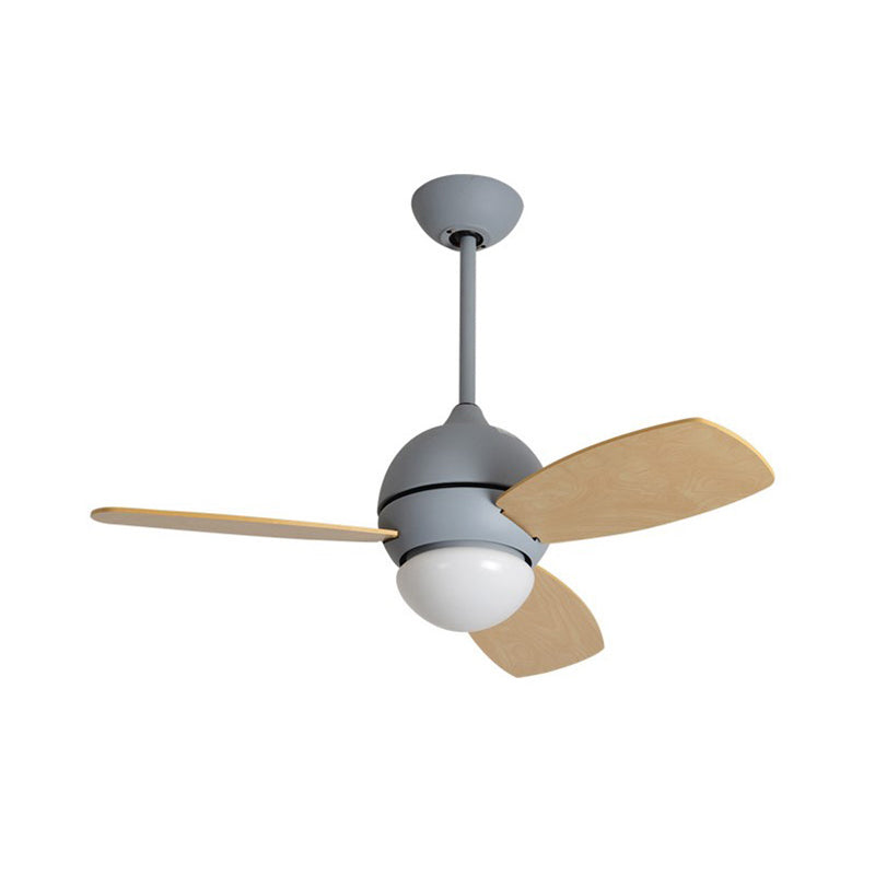 Acrylic Dome Flan Lamp Modern LED Black/Grey/White Semi Flush Mount Ceiling Fixture with 3 Wood Blades, 36" Long Clearhalo 'Ceiling Fans with Lights' 'Ceiling Fans' 'Kids Ceiling Fans' 'Kids' Lighting' 1626699