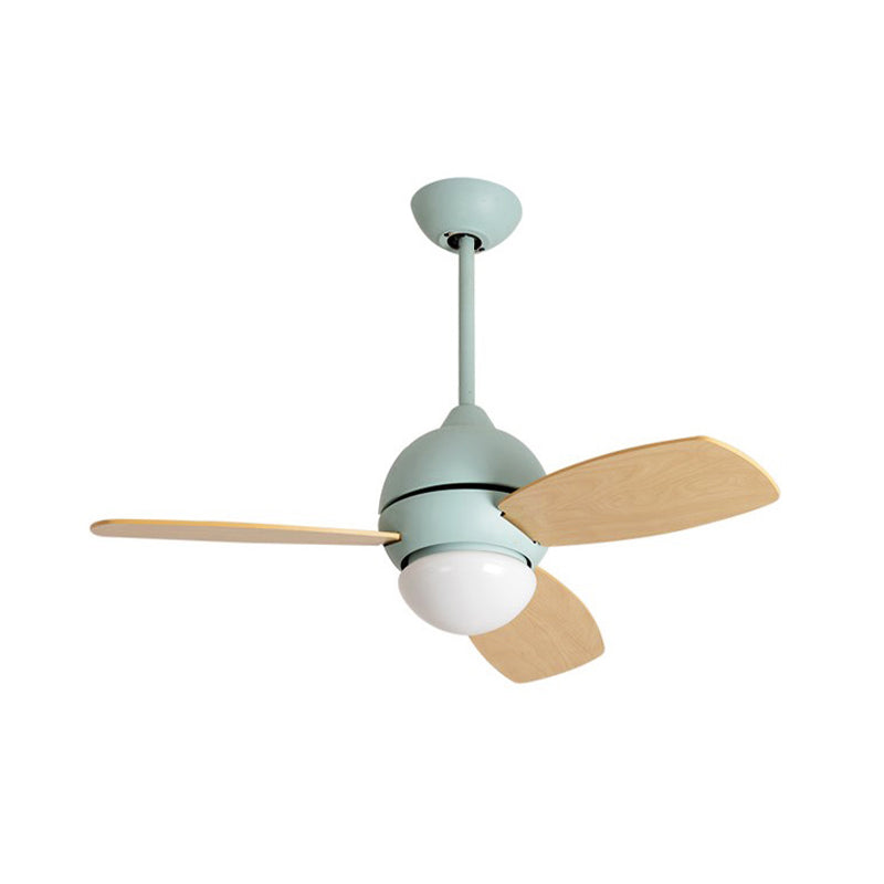 Modernist Bowl Metal Fan Light LED Semi-Flush Mount in Pink/Yellow/Green with 3 Wood Blades for Living Room, 34" Width Clearhalo 'Ceiling Fans with Lights' 'Ceiling Fans' 'Kids Ceiling Fans' 'Kids' Lighting' 1626706