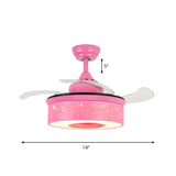 14"/16.5" W Modern LED Fan Lighting Pink/Blue/Green Drum 4 Blades Semi Flush Light with Acrylic Shade, Remote Control Clearhalo 'Ceiling Fans with Lights' 'Ceiling Fans' 'Kids Ceiling Fans' 'Kids' Lighting' 1626714