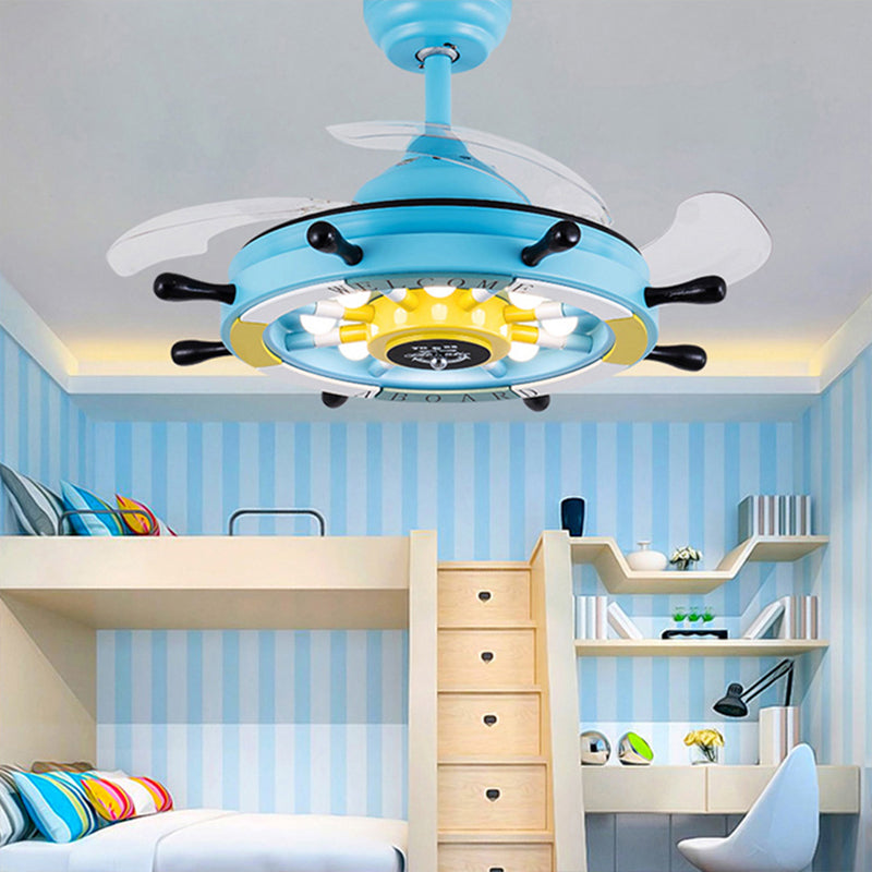 35.5"W 4 Blade LED Ceiling Fan Light Invisible Blade Rudder Kid Room Ceiling Fan Clearhalo 'Ceiling Fans with Lights' 'Ceiling Fans' 'Kids Ceiling Fans' 'Kids' Lighting' 1626719