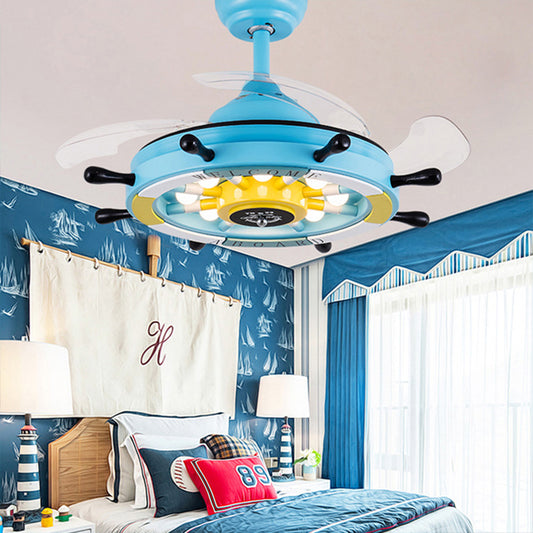 35.5"W 4 Blade LED Ceiling Fan Light Invisible Blade Rudder Kid Room Ceiling Fan Blue Remote Control Clearhalo 'Ceiling Fans with Lights' 'Ceiling Fans' 'Kids Ceiling Fans' 'Kids' Lighting' 1626720