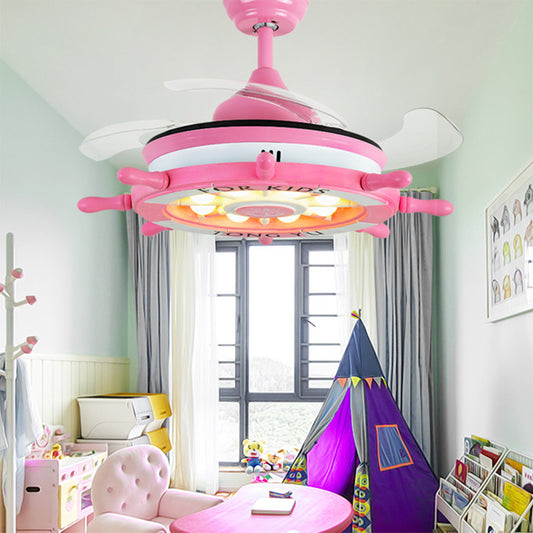 35.5"W 4 Blade LED Ceiling Fan Light Invisible Blade Rudder Kid Room Ceiling Fan Pink Remote Control Clearhalo 'Ceiling Fans with Lights' 'Ceiling Fans' 'Kids Ceiling Fans' 'Kids' Lighting' 1626725