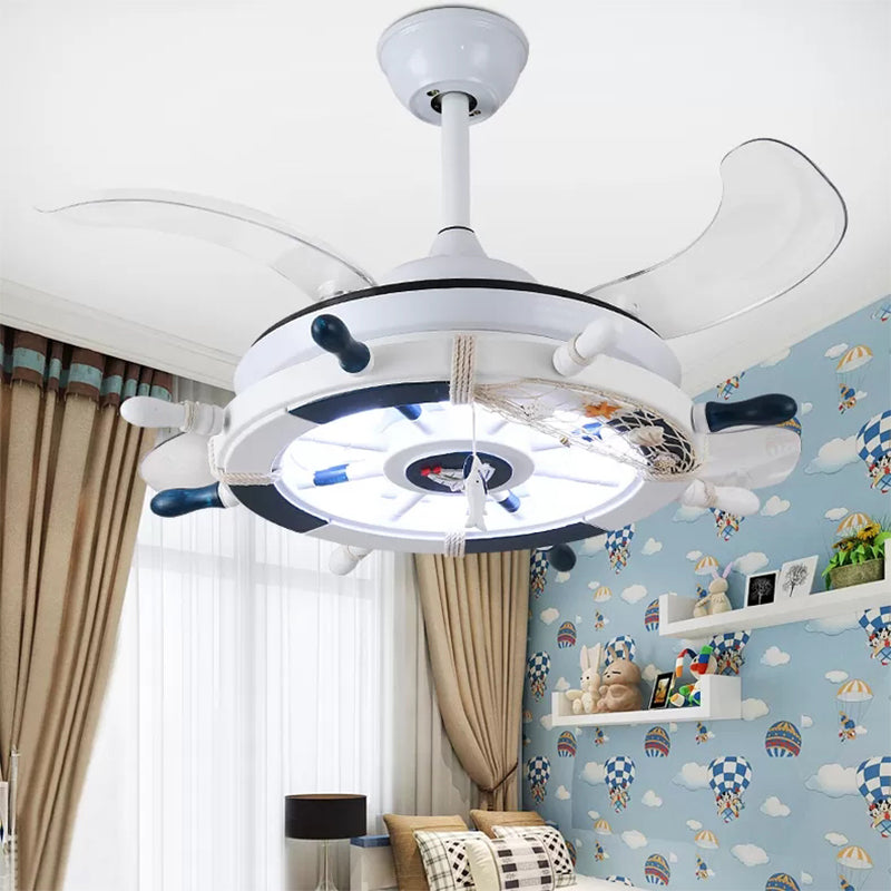 Metal Rudder Shaped Fan Light Nautical Style LED Semi Flush Mount Light in White for Boys Bedroom Clearhalo 'Ceiling Fans with Lights' 'Ceiling Fans' 'Kids Ceiling Fans' 'Kids' Lighting' 1626732