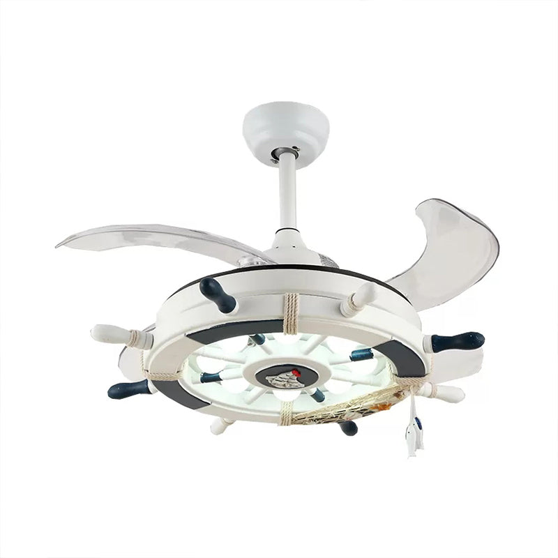 Metal Rudder Shaped Fan Light Nautical Style LED Semi Flush Mount Light in White for Boys Bedroom Clearhalo 'Ceiling Fans with Lights' 'Ceiling Fans' 'Kids Ceiling Fans' 'Kids' Lighting' 1626733