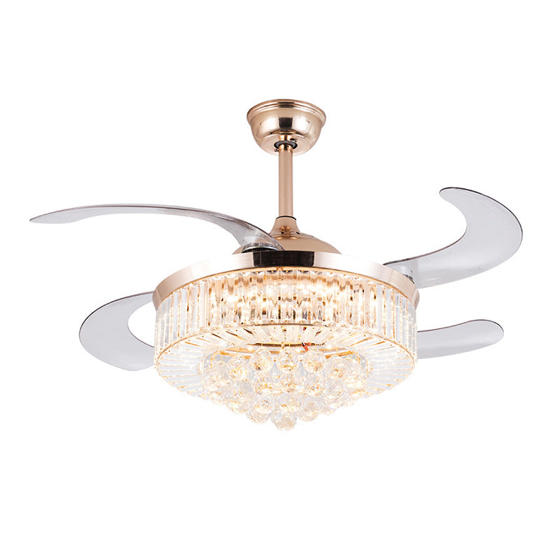 15"/18" Wide Cylindrical Ceiling Fan Light Modernism Crystal LED Gold Clearhalo 'Ceiling Fans with Lights' 'Ceiling Fans' 'Modern Ceiling Fans' 'Modern' Lighting' 1626740