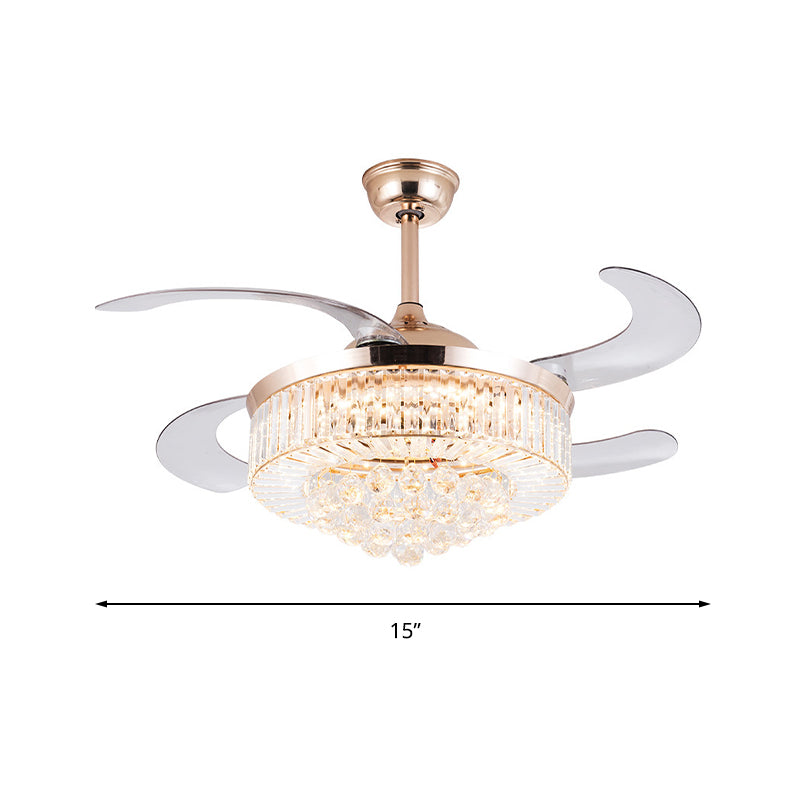15"/18" Wide Cylindrical Ceiling Fan Light Modernism Crystal LED Gold Clearhalo 'Ceiling Fans with Lights' 'Ceiling Fans' 'Modern Ceiling Fans' 'Modern' Lighting' 1626741