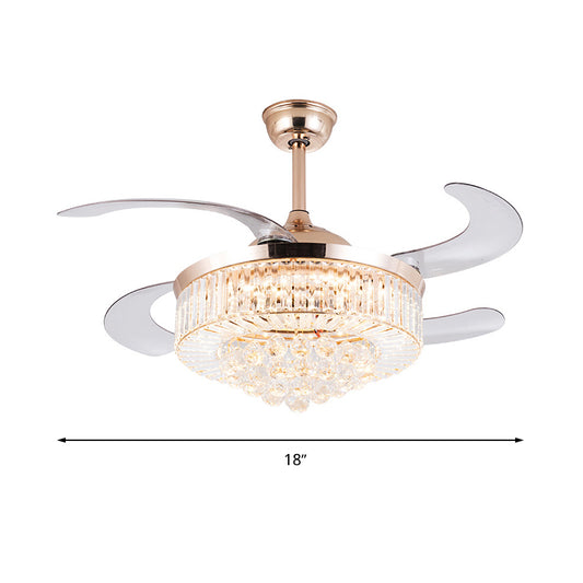 15"/18" Wide Cylindrical Ceiling Fan Light Modernism Crystal LED Gold Clearhalo 'Ceiling Fans with Lights' 'Ceiling Fans' 'Modern Ceiling Fans' 'Modern' Lighting' 1626742