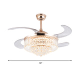 15"/18" Wide Cylindrical Ceiling Fan Light Modernism Crystal LED Gold Clearhalo 'Ceiling Fans with Lights' 'Ceiling Fans' 'Modern Ceiling Fans' 'Modern' Lighting' 1626742