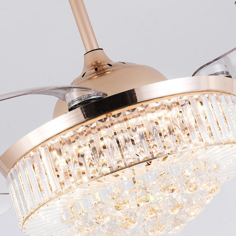 15"/18" Wide Cylindrical Ceiling Fan Light Modernism Crystal LED Gold Clearhalo 'Ceiling Fans with Lights' 'Ceiling Fans' 'Modern Ceiling Fans' 'Modern' Lighting' 1626743