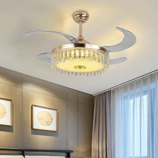 Gold Round Ceiling Fan Light Modern LED Crystal Semi Mount Lighting with Remote Control/Wall Control Gold Clearhalo 'Ceiling Fans with Lights' 'Ceiling Fans' 'Modern Ceiling Fans' 'Modern' Lighting' 1626744