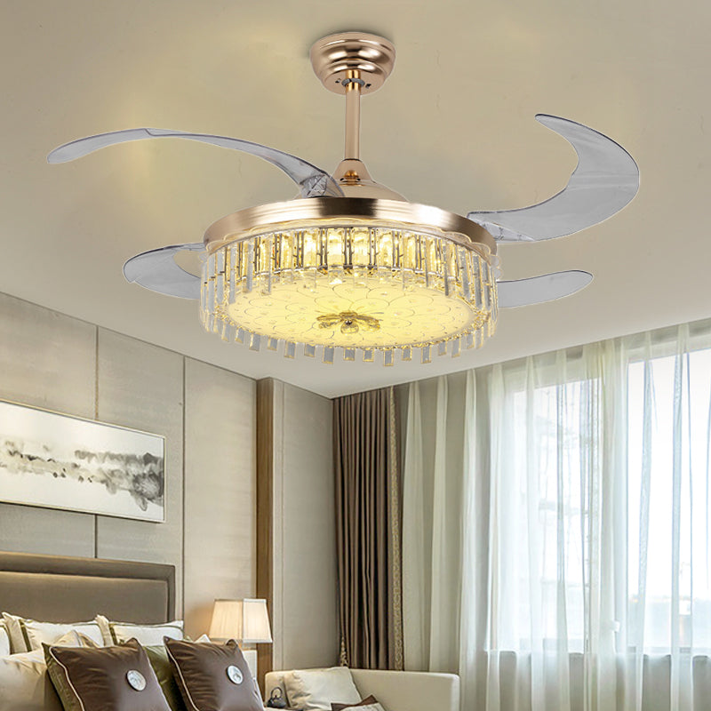 Gold Round Ceiling Fan Light Modern LED Crystal Semi Mount Lighting with Remote Control/Wall Control Clearhalo 'Ceiling Fans with Lights' 'Ceiling Fans' 'Modern Ceiling Fans' 'Modern' Lighting' 1626745