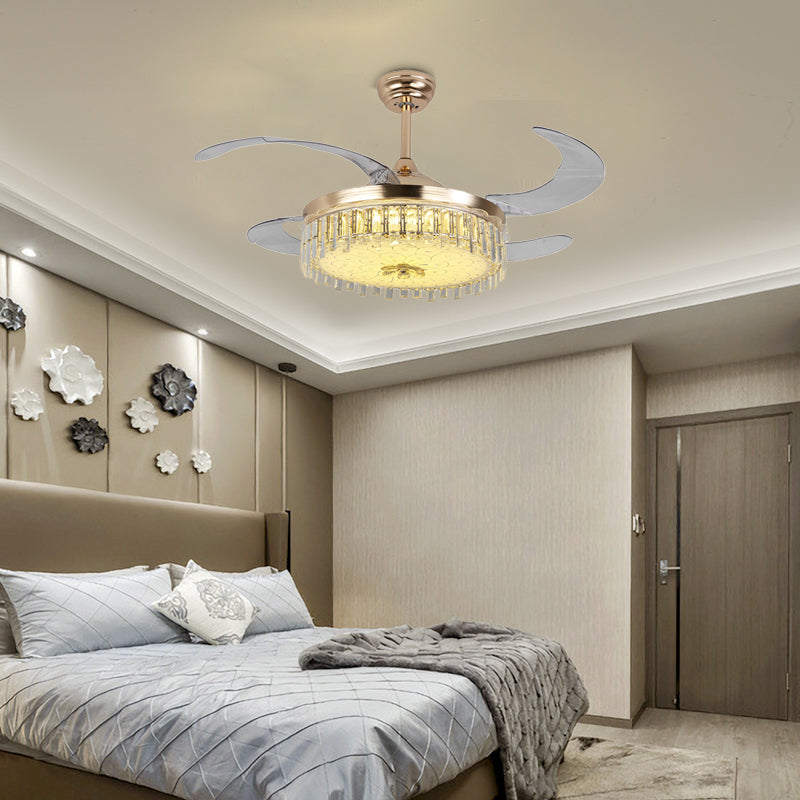 Gold Round Ceiling Fan Light Modern LED Crystal Semi Mount Lighting with Remote Control/Wall Control Clearhalo 'Ceiling Fans with Lights' 'Ceiling Fans' 'Modern Ceiling Fans' 'Modern' Lighting' 1626747