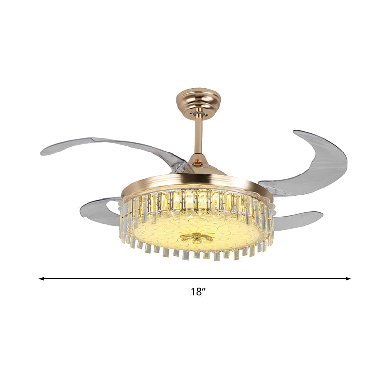 Gold Round Ceiling Fan Light Modern LED Crystal Semi Mount Lighting with Remote Control/Wall Control Clearhalo 'Ceiling Fans with Lights' 'Ceiling Fans' 'Modern Ceiling Fans' 'Modern' Lighting' 1626749