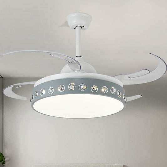 Crystal Beaded LED Semi Mount Light Nordic Style 8 Blade Blue and White Ceiling Mount Fan Clearhalo 'Ceiling Fans with Lights' 'Ceiling Fans' 'Modern Ceiling Fans' 'Modern' Lighting' 1626752