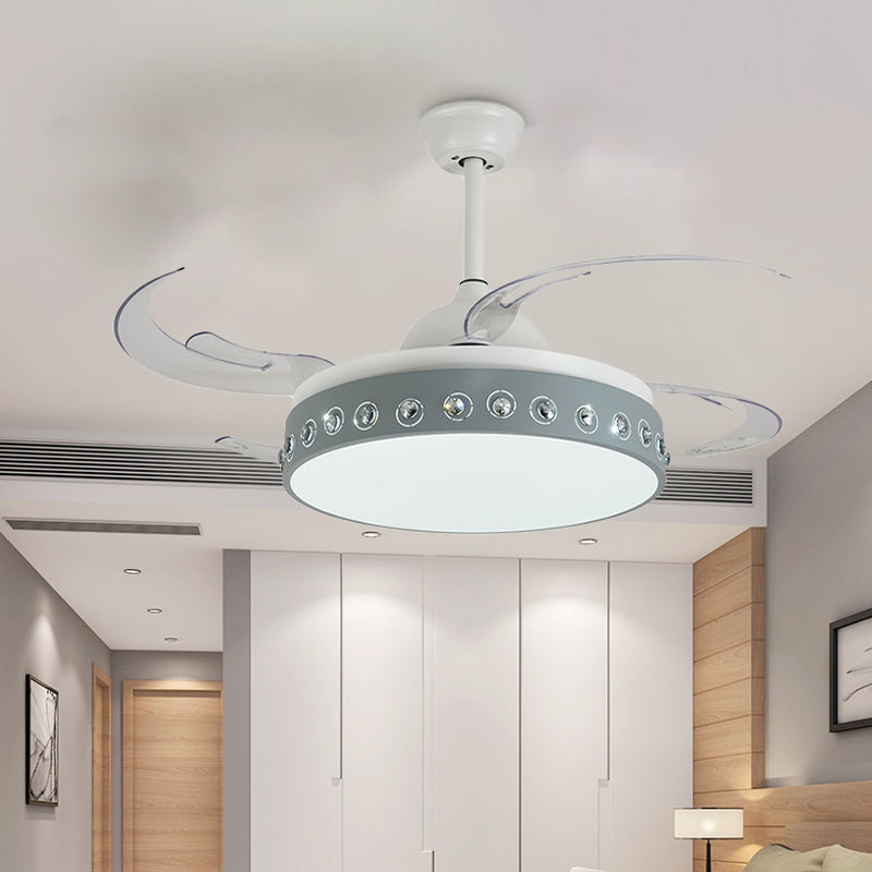 Crystal Beaded LED Semi Mount Light Nordic Style 8 Blade Blue and White Ceiling Mount Fan Clearhalo 'Ceiling Fans with Lights' 'Ceiling Fans' 'Modern Ceiling Fans' 'Modern' Lighting' 1626753