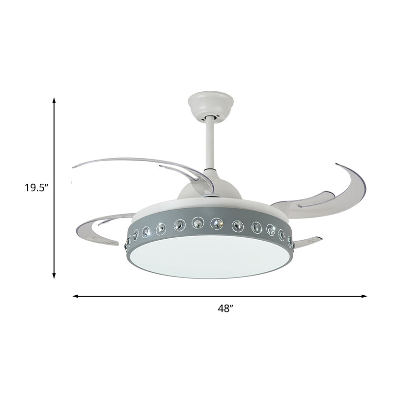 Crystal Beaded LED Semi Mount Light Nordic Style 8 Blade Blue and White Ceiling Mount Fan Clearhalo 'Ceiling Fans with Lights' 'Ceiling Fans' 'Modern Ceiling Fans' 'Modern' Lighting' 1626756