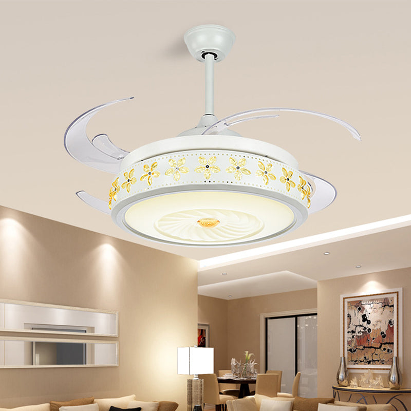 Modern Stylish LED Ceiling Fan Light Metallic White Vortex Semi Flush Lamp with Embedded Amber Crystal Accent White Clearhalo 'Ceiling Fans with Lights' 'Ceiling Fans' 'Modern Ceiling Fans' 'Modern' Lighting' 1626758